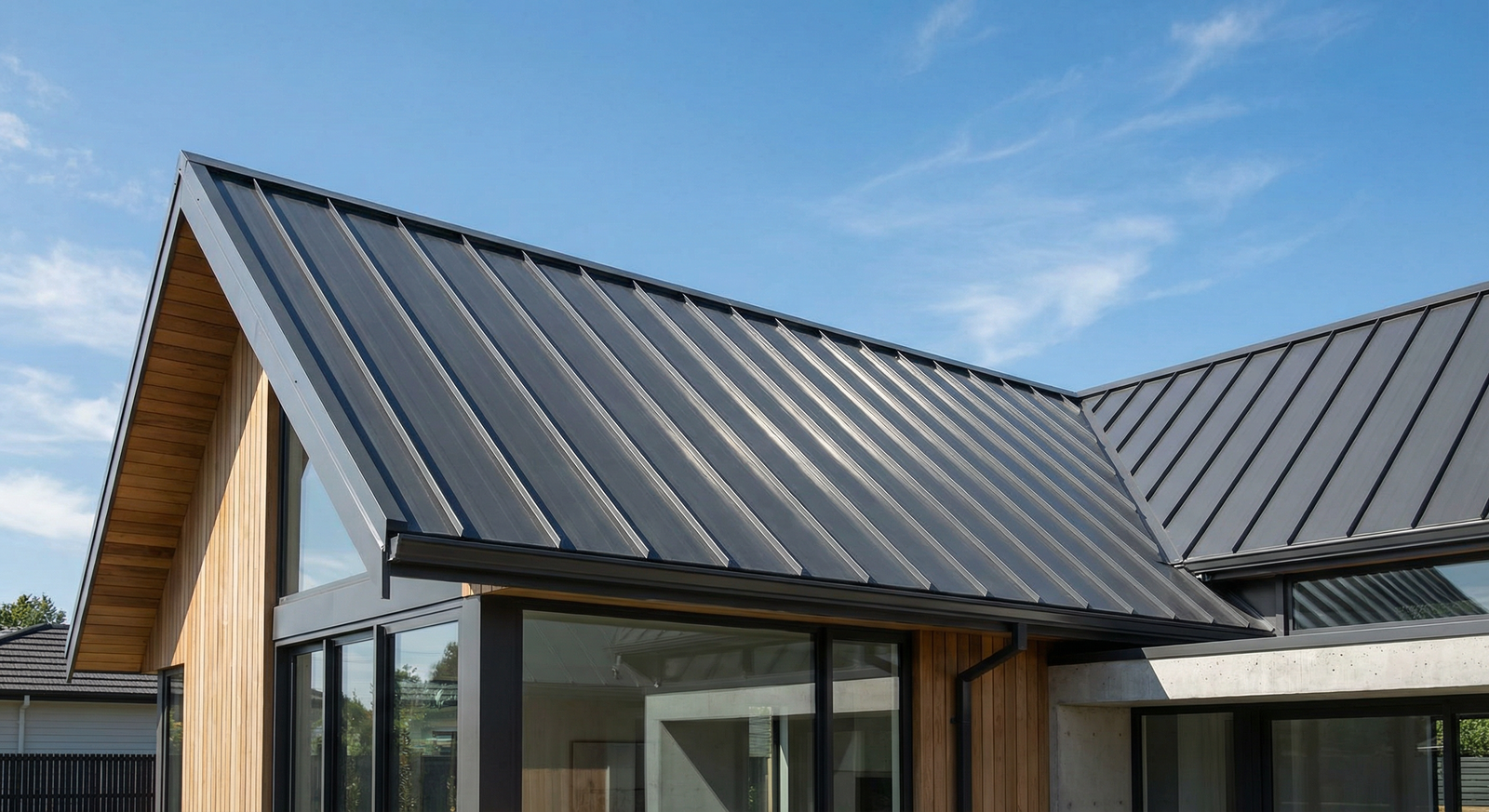 Metal roofing installation on a home